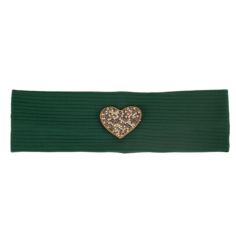 Vrouwen Strass Hart Zachte Ribbels Hoofdband Yoga Sport Haarband Gebreide Katoen Hoofddeksels Tulband Haarband Met Accessoires: Green