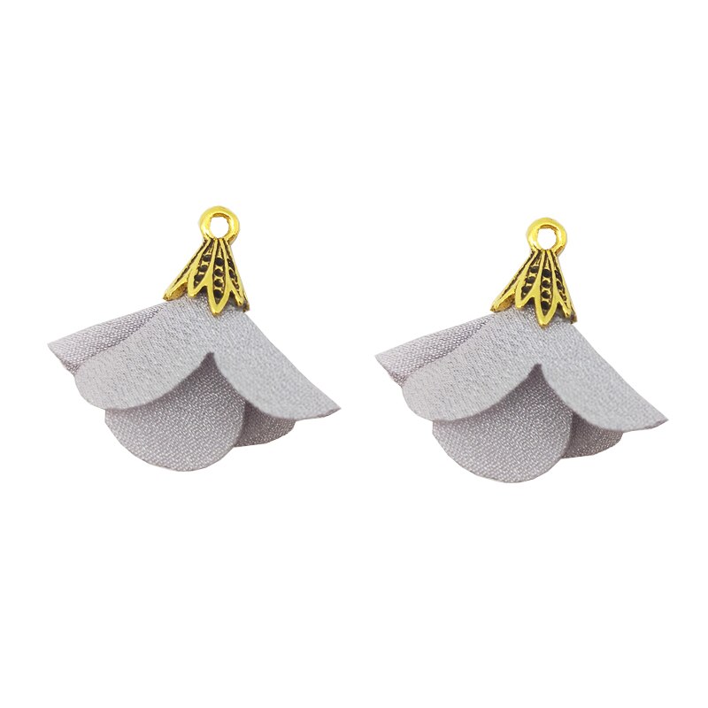 Fishwaves 10 stk blanding farve silke satin stof blomsterkvast med guld farve cap vedhæng til gør-det-selv smykker fremstilling tilbehør: Farve 13 as foto
