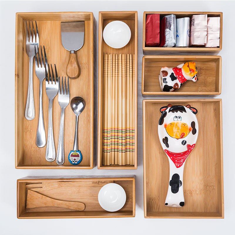 Kitchen Drawer Wooden Storage Organizer Box Cuisine Organisateur Makeup Cabinet Separador Desk Organizer Separation Tiroir
