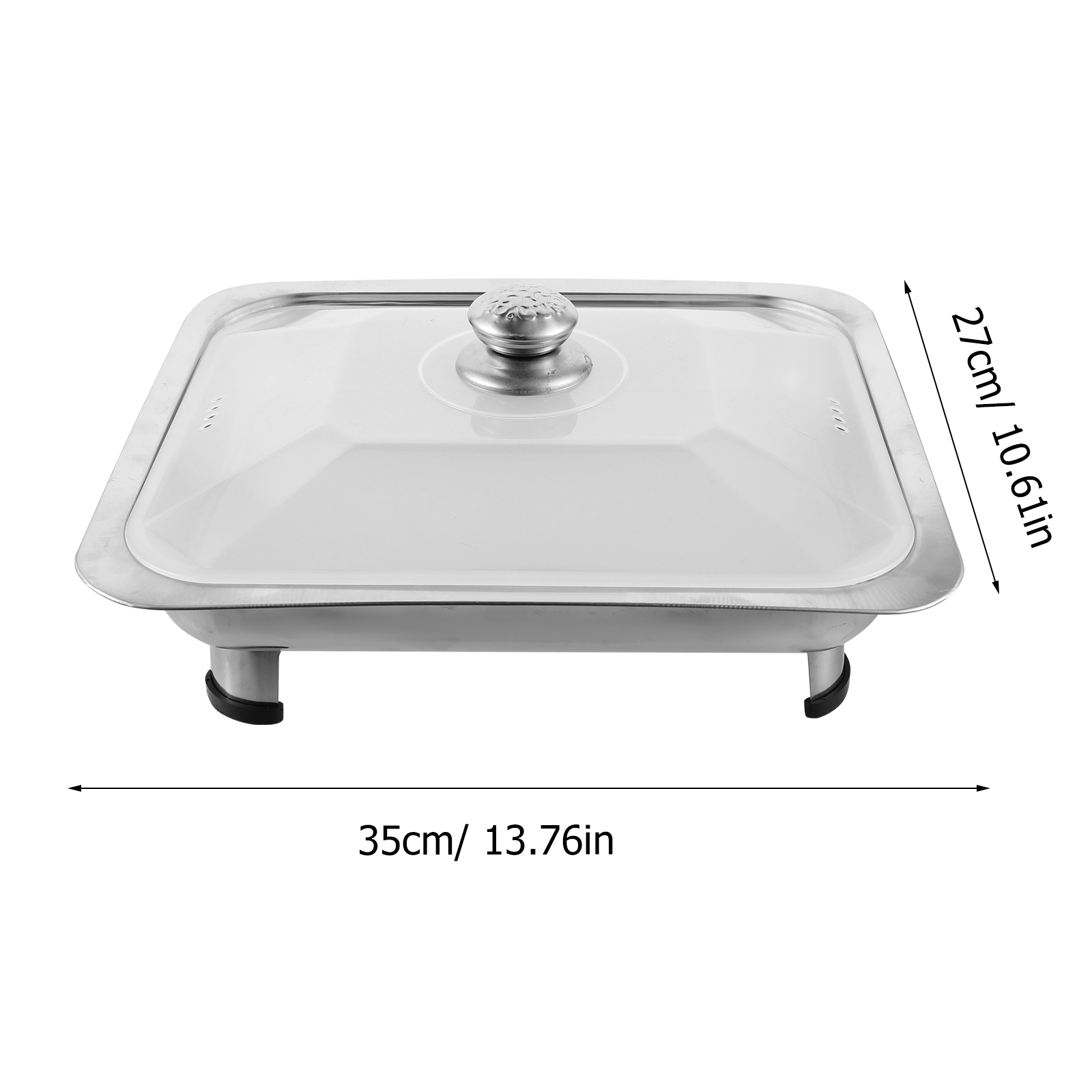 Rechteckiger Speiseteller aus Edelstahl, Lebensmitteltablett, Buffet-Servierteller, Dampftischhalter, Kunststoffabdeckung für sterben Küche