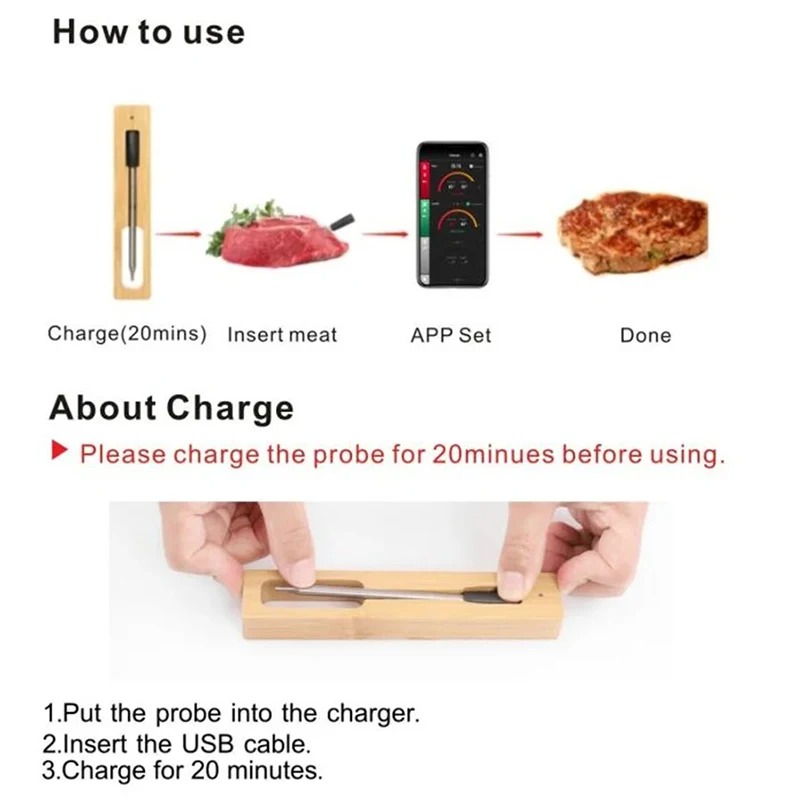 termómetro inalámbrico para carne y alimentos, herramienta de cocina para horno, parrilla, barbacoa, bistec, Bluetooth, medidor de temperatura, accesorios para barbacoa