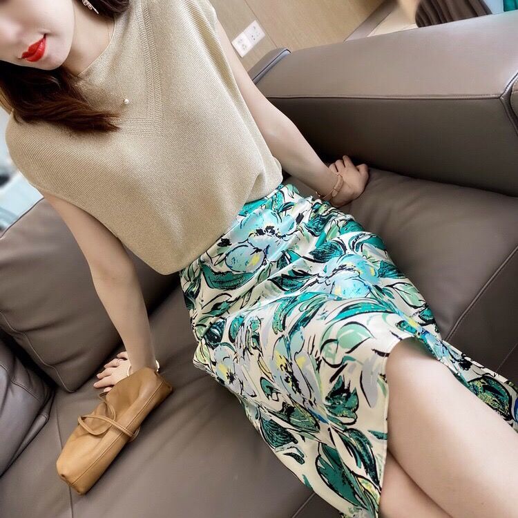 Koreaanse Mode Zijden Rokken Womens Bloemen Satijn Office Lady Midi Rok Plus Size Xxxl Mermaid Rok Faldas Mujer Moda Rokken