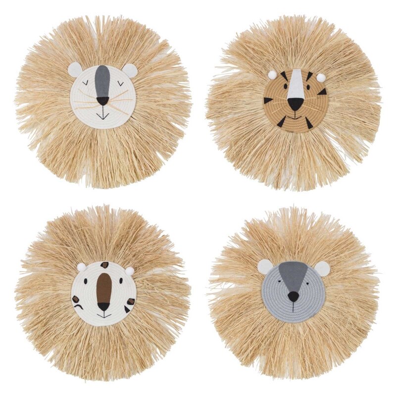 Cartoon Lion Hanging Decorations Cotton Thread Weaving Animal Head Wall Ornament R2JF