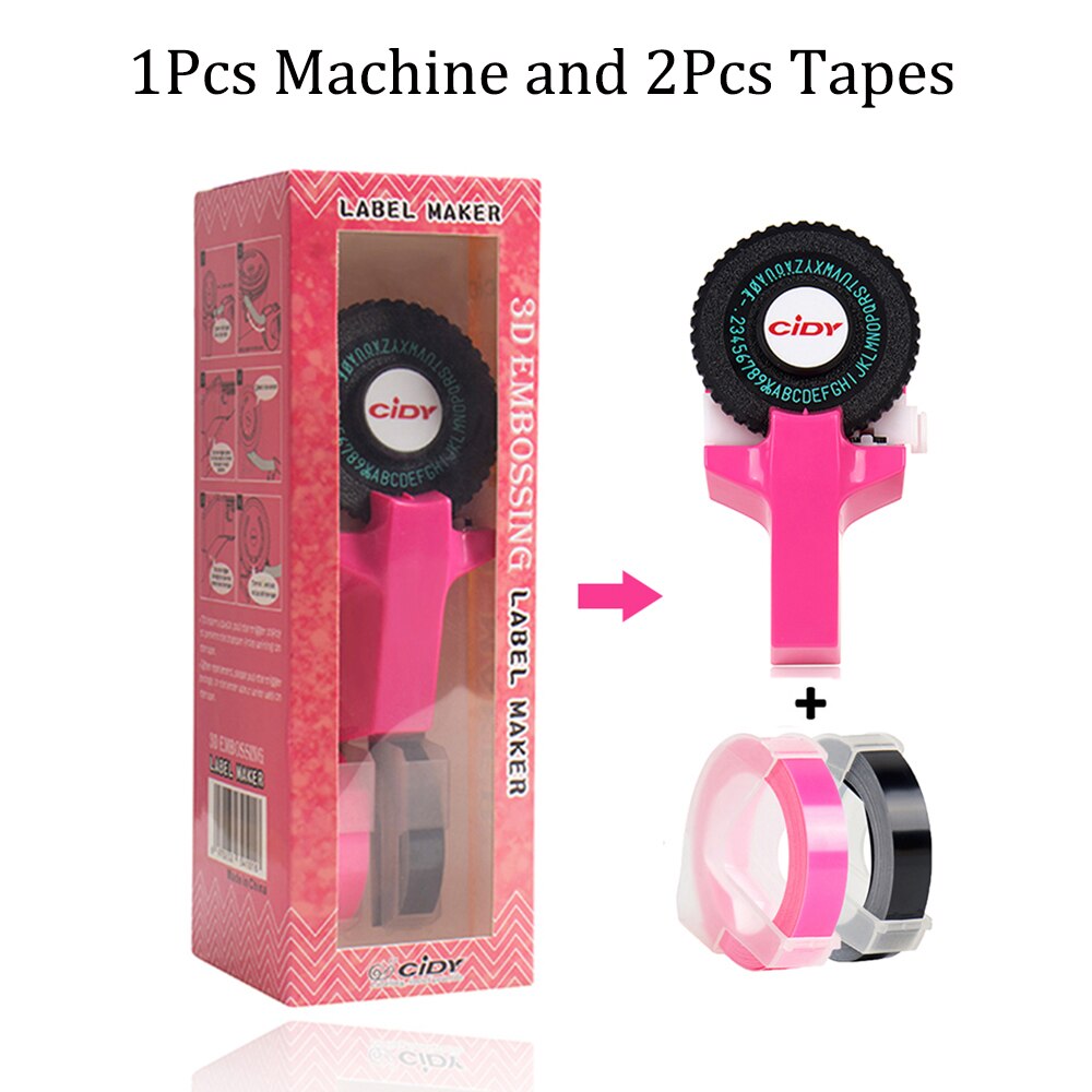 DIY Emobossing Lable Maker Manual 3D Embossing Printer Typewriter with 2 tapes for Dymo 12965 1880 Motex E101 Lettering Machine: Pink label printer