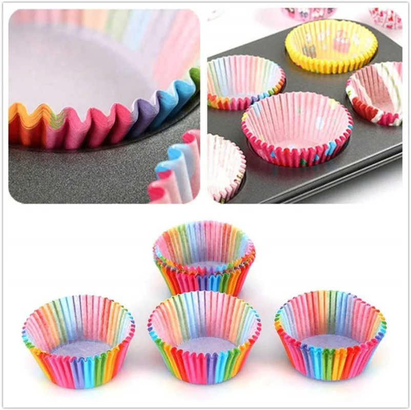 100 Stück Regenbogen Kuchen Papier Futter Tasse Kuchen Deckel Backform Muffin Kasten Tasse Gebäck Dekoration Werkzeug Küchen zubehör