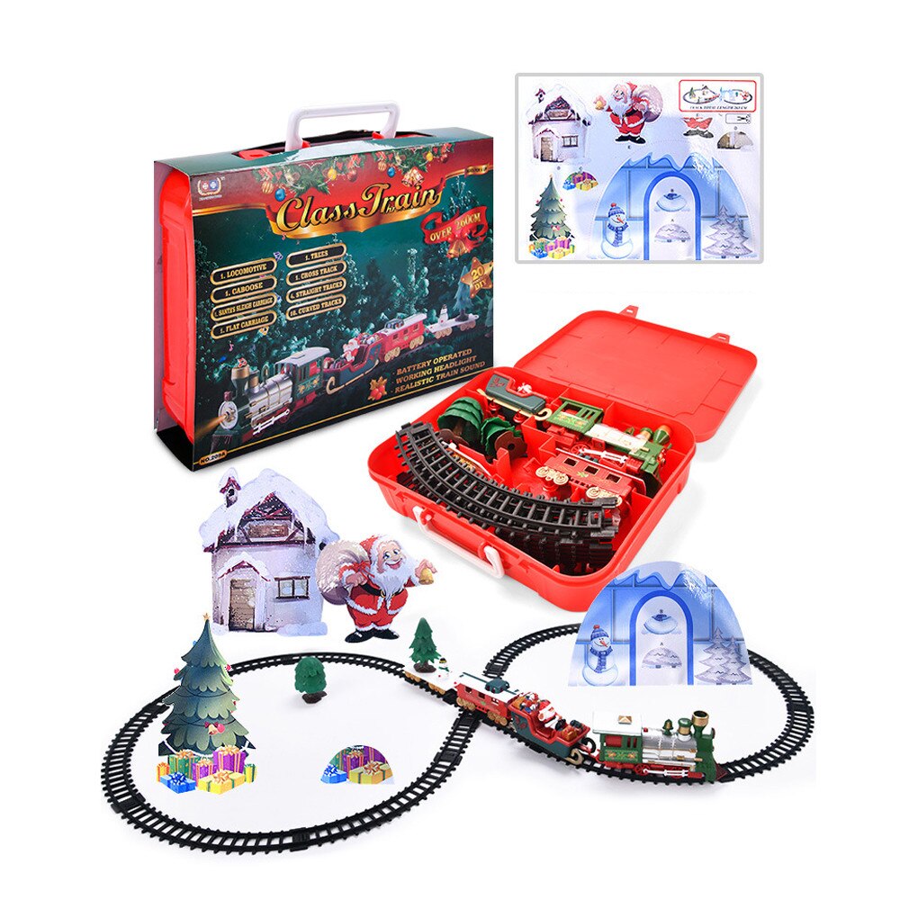 Lichten En Geluiden Kerst Trein Set Railway Tracks Speelgoed Xmas Trein Elektrische Spoorweg Trein Set W/Locomotief Motor auto #: A