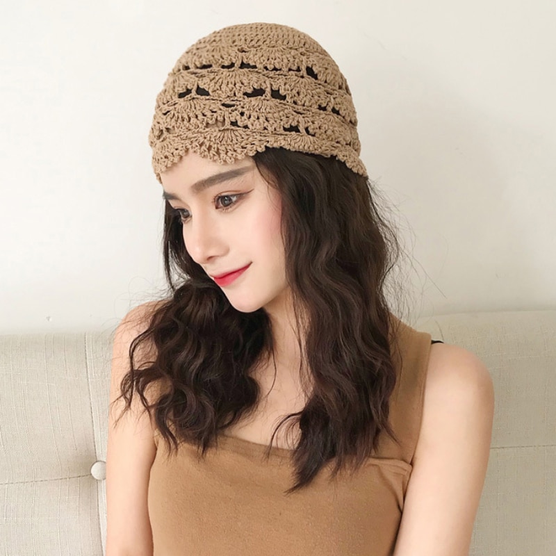 Ht3165 kvinder hat åndbar hule forår sommer beanie hat vintage hæklet blomst kvinder benaies damer strikket skullies beanies