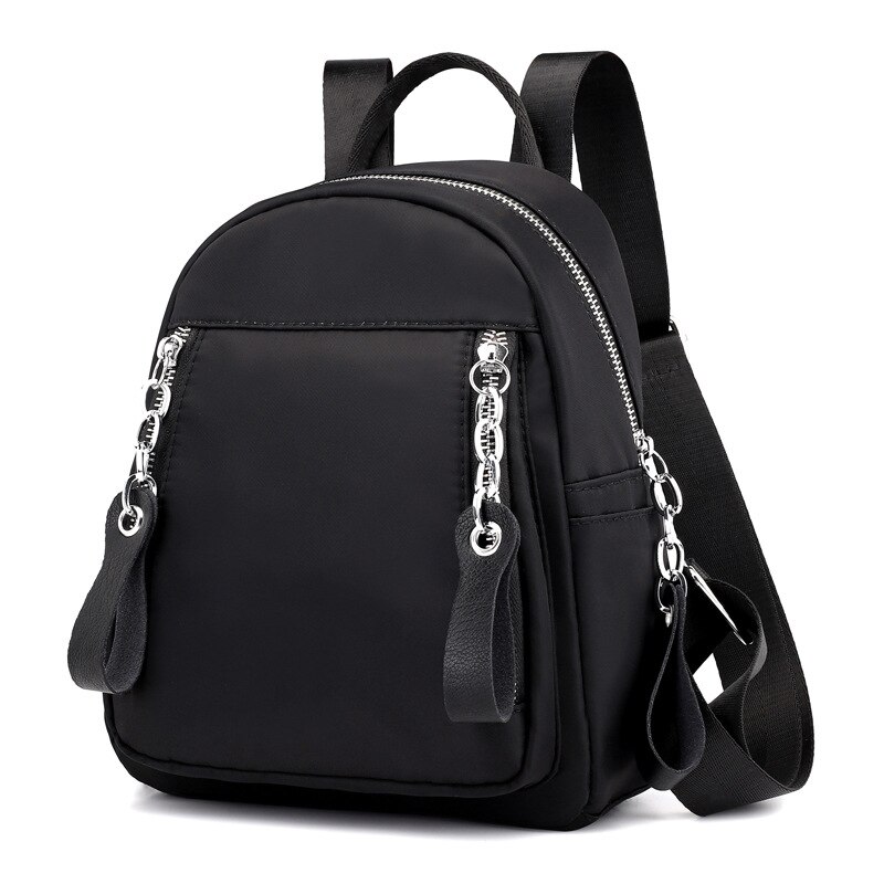 Kvinnor ryggsäck vattentät nylon ryggsäckar dam dagliga förpackningar casual liten storlek reseaxelväska bolsa mochila: Svart