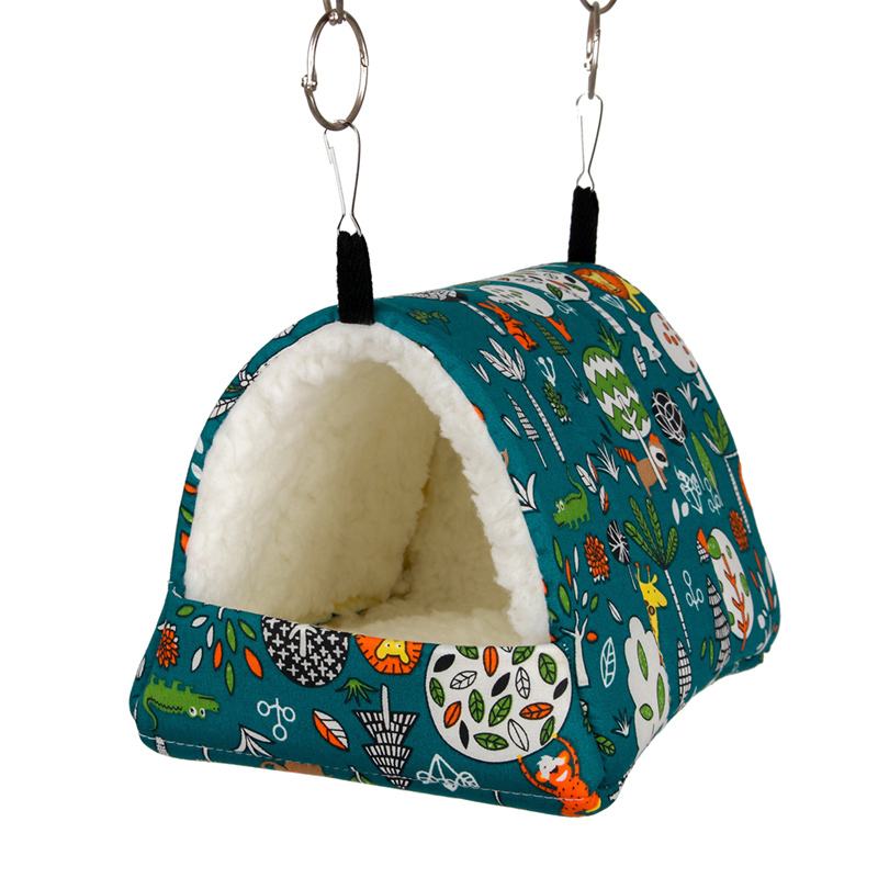 1 Pc Leuke Print Vogel Bed Mini Kooi Konijn Eekhoorn Mat Cavia Nest Hamster Huis Kleine Dieren Slapen Bed huisdier Opknoping Kooi: L / Blauw