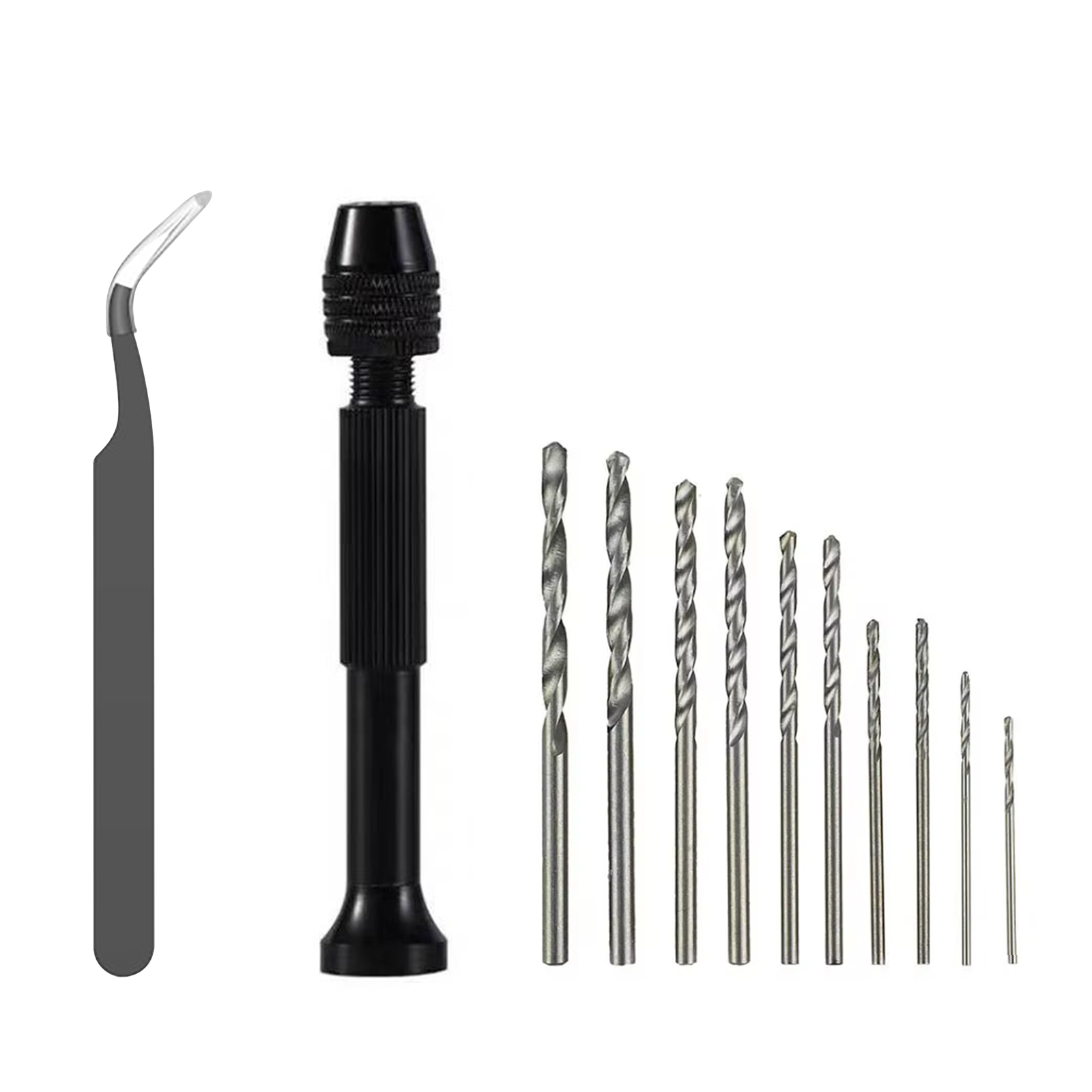 Mini juego de herramientas de 1/11 piezas con taladro helicoidal manual negro, taladro helicoidal de 10 piezas para perforación de carpintería y herramientas rotativas para agujeros de madera: Blanco