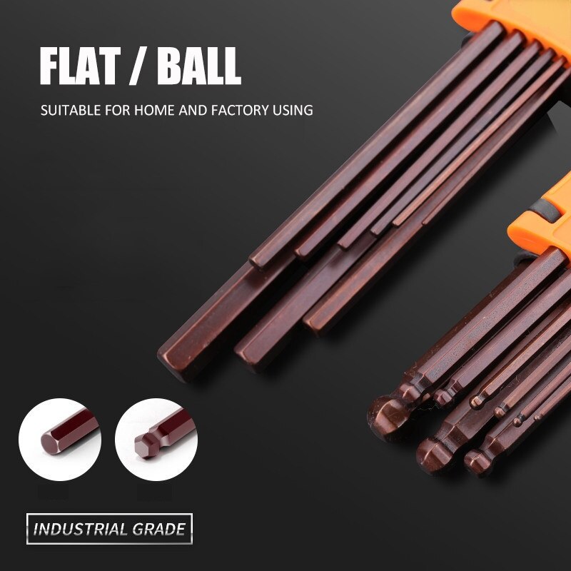 QUK Hex Wrench Set Screwdriver Universal Allen Key 1.5mm-10mm 9PCS Double-End L Type Hexagon Flat Ball Spanner Metric Hand Tools