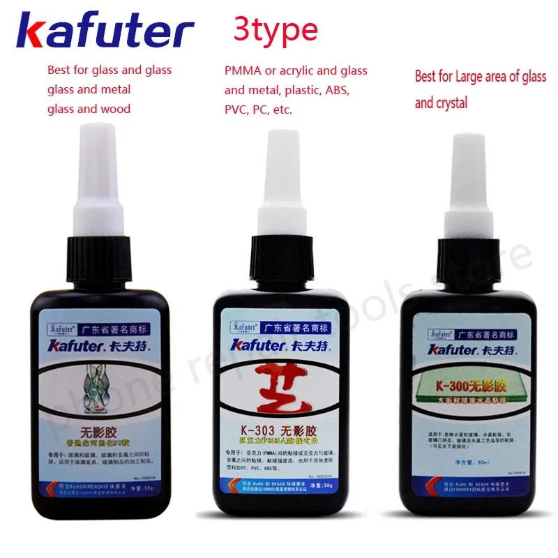 Strong 50ml Kafuter UV Glue UV Curing Adhesive K-302 300 303 +51LED UV light Curing Adhesive Crystal Glass Metal PVC Bonding