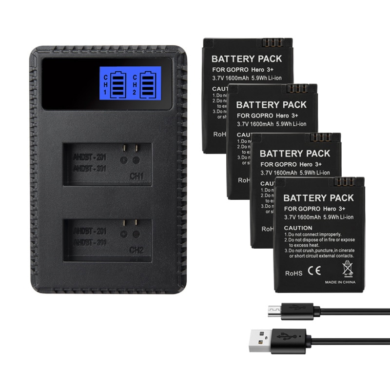 Batería Para GoPro 2 3 HERO3 HERO3 + Hero 2 AHBBP-301 AHDBT 201 AHDBT 301 AHDBT 302 1600mah cargador de baterías de la cámara
