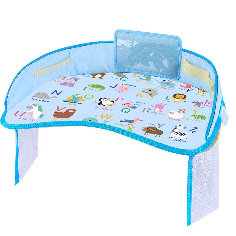 Kind Kids Tafel Voor Auto Car Seat Met Opslag Baby Bureau Cartoon Speelgoed Voedsel Water Houder: sky blue