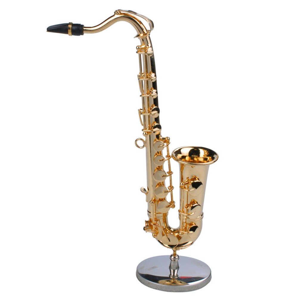 Mini saxofon musikinstrumenter forgyldt håndværk miniature saxofon model med metal stativ til boligindretning
