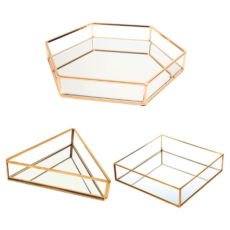 SUMNACON Gouden ronde parfumborden van metaal, glas, sieradenopslag, gespiegeld voor sieraden, cosmetica, parfumflessen, sieradenorganizer, make-uptafel, slaapkamer, badkamer, cadeau voor vrouw en