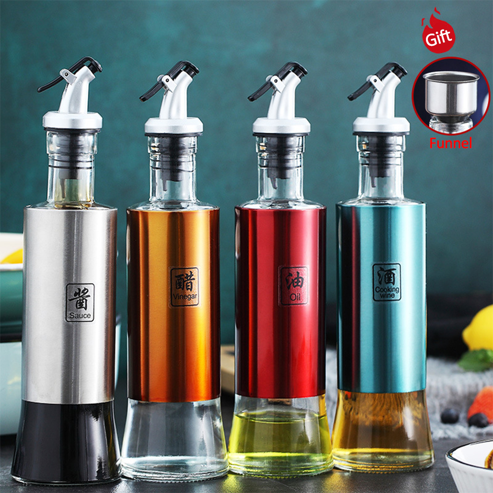 Stainless steel glass oil pot oil bottle vinegar pot kitchen oil tank pot leak-proof large soy sauce vinegar seasoning bottle