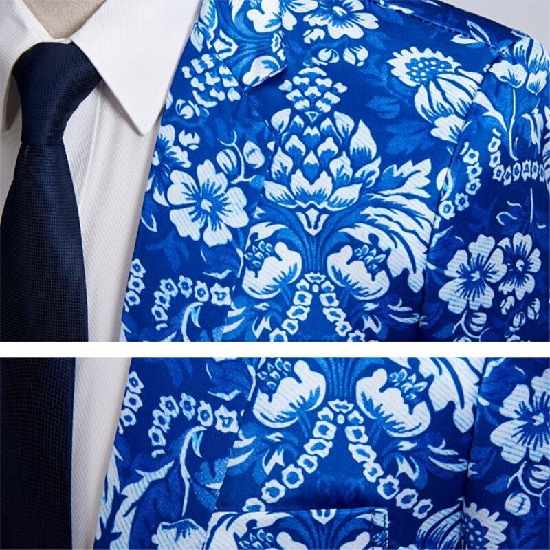 Men's Floral Print Suit Jacket - Single Breasted Blazer - Casual Style - Polyester