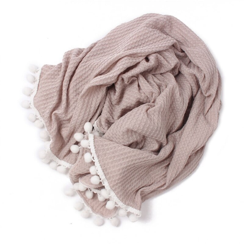 Baby Soft Cotton ricezione coperta Waffle maglieria Hairballs nappa Swaddle Wrap asciugamano da bagno puntelli fotografia neonato