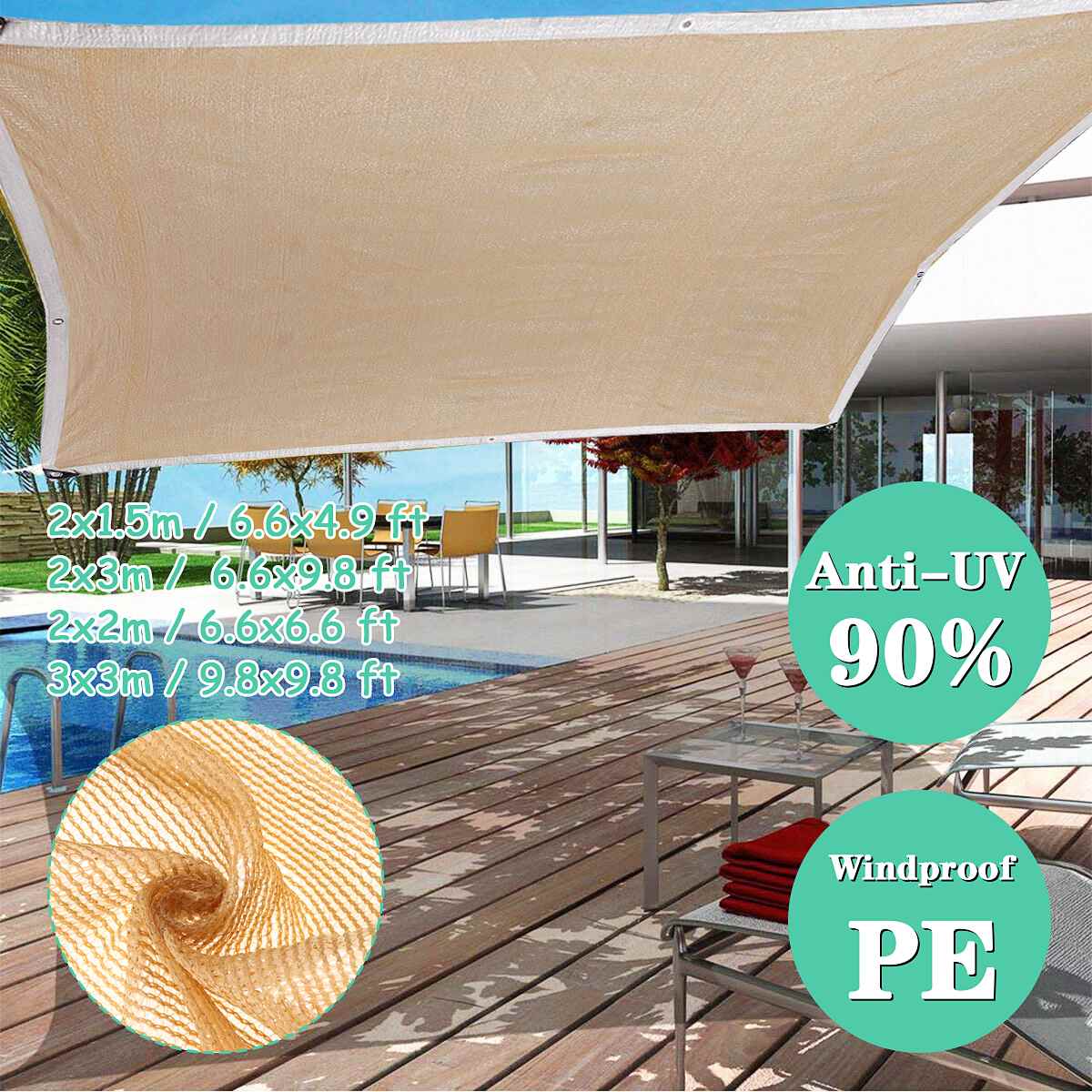 Sun Shelter Waterproof SunShade Sail Outdoor Rectangle Shade Sail Garden Terrace Canopy Swimming Yard Sail Beach Car Awning