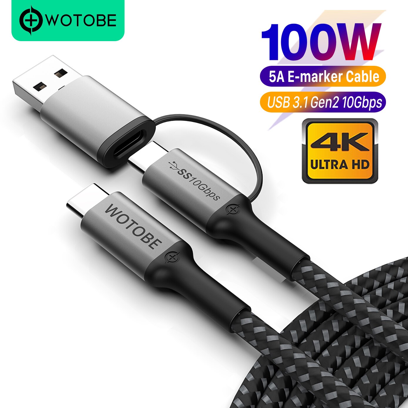 Wotobe 2 porto 83w carregador de carro super rápido, usb c pd/pps 65w/45w 20v 20w, qc3.0/afc/fcp18w para iphone 13 xiaomi dell xps hp laptops: 5A 2-in-1 Cable