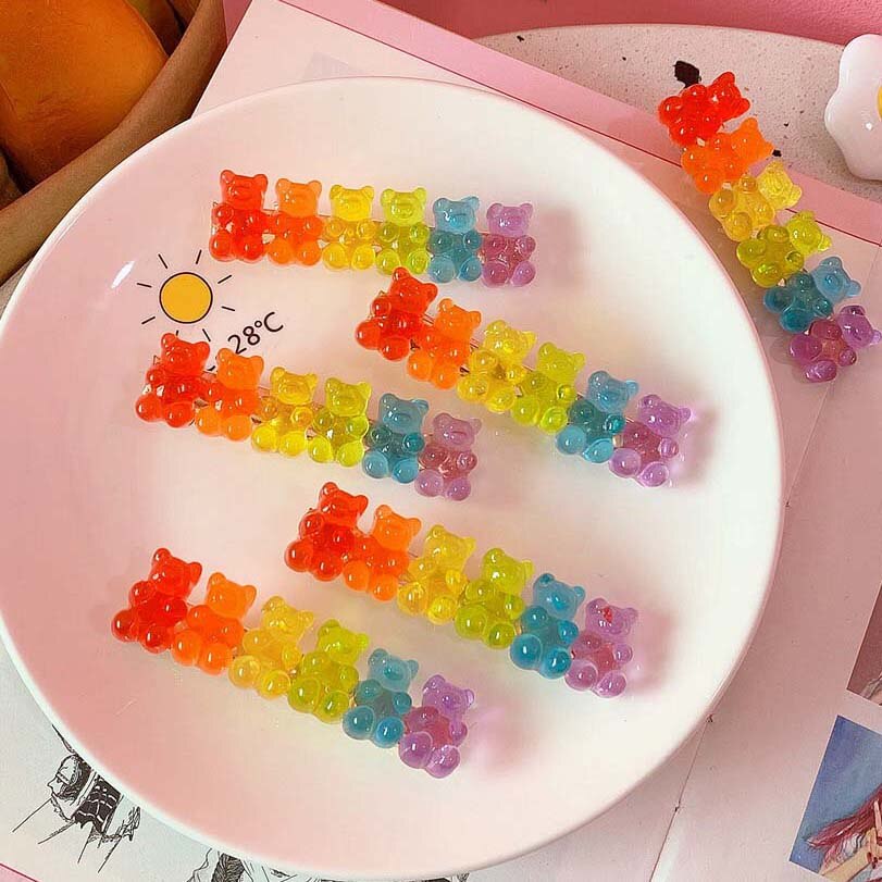 Snoep Kleur Jelly Bear Shape Hair Clips Haarspeldjes Leuke Cartoon Dier Haarspeld Vrouwen Meisjes Haarspelden Haar Acccessories