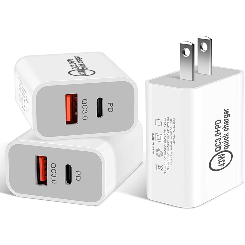 Doppel-usb-typ-c-ladegerät, 43w tragbare usb-c-ladegeräte, usb-pd-schnellladegerät für iphone 13 pro max , 12 und 11 mini, samsung-stecker (eu/au/us/uk)