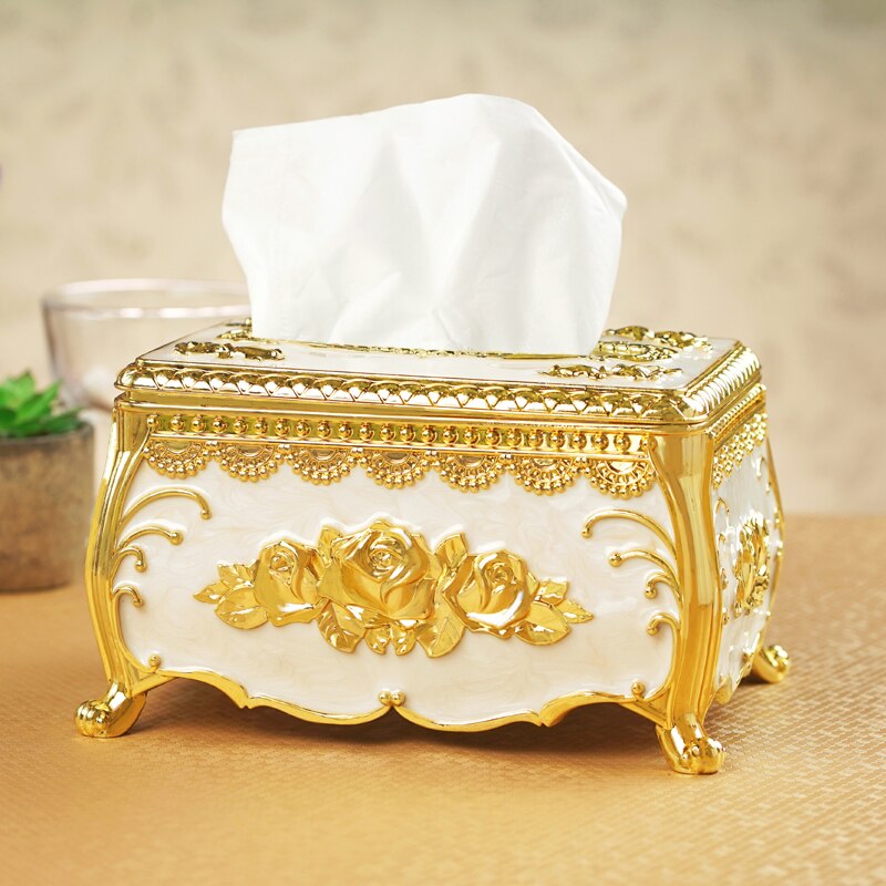 Europæisk luksus tissueboks multifunktionel opbevarings tissueboks gyldent rektangel cover servilletero stue dekoration  ae50zj: Stil  l 23 x 12.6 x 10cm