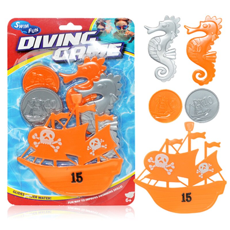 Summer Shark Rocket Throwing Toy Funny Swimming Pool Diving Game Toys for Children Dive Dolphin Accessories Toy: 5pcs pirate set