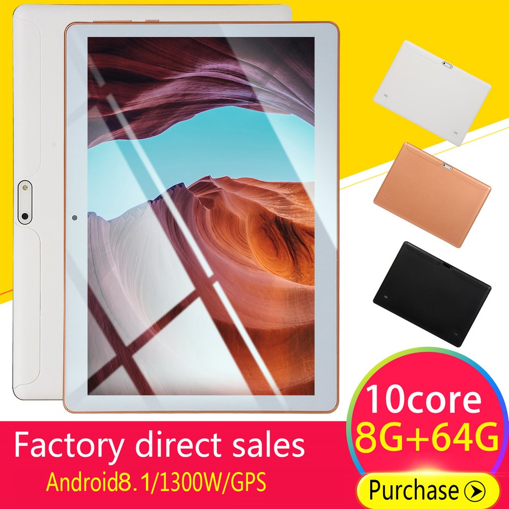 KT107 Plastic Tablet 10.1 Inch HD Large Screen Android 8.10 Version Portable Tablet 8G+64G White Tablet White EU Plug