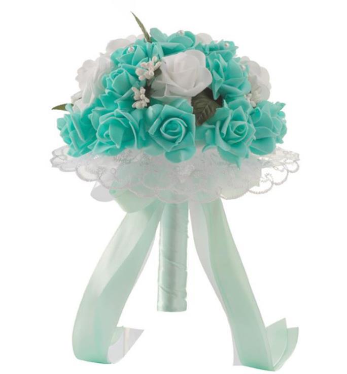 Ramo de flores artificiales de seda para dama de honor, suministros de decoración de boda romántica, con encaje, hecho a mano: 02