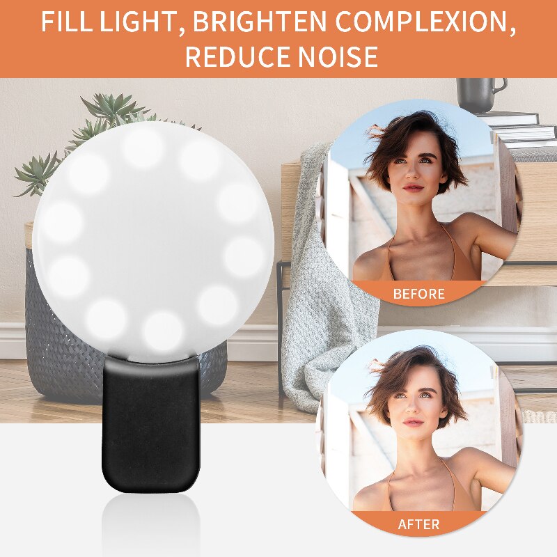 Universal Selfie Lampe Handy Objektiv Tragbare Flash-Ring 10 LED Leucht Ring Clip Licht Für iPhone 8 7 6 plus Samsung