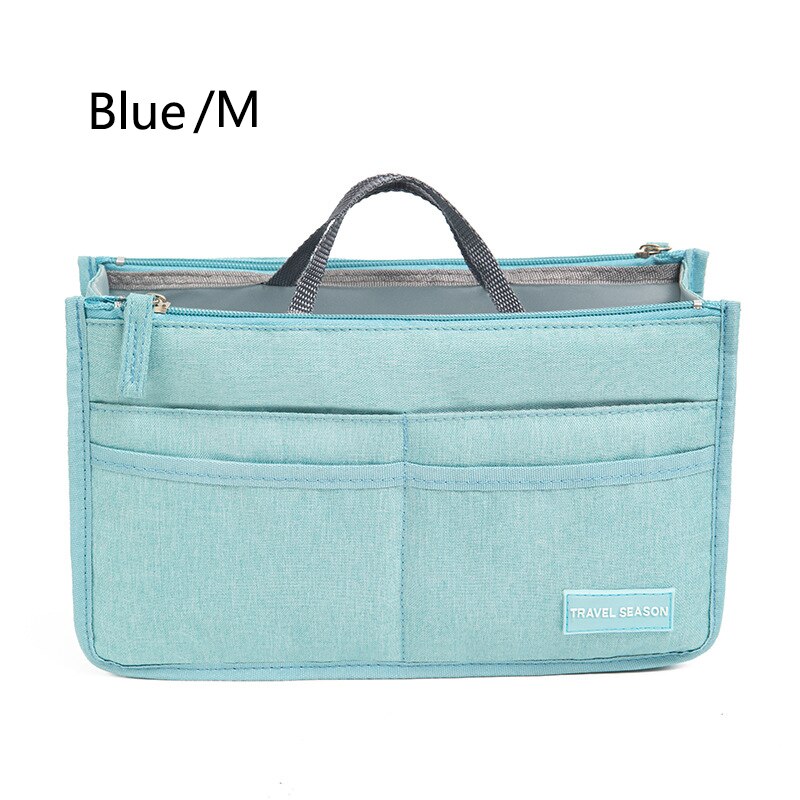 Bag In Bag Bamader Grote Capaciteit Dubbele Rits Binnenzak Cosmetische Travel Organizer Insert Tote Make-Up Tas Gelden Vrouwen tassen: Blue M