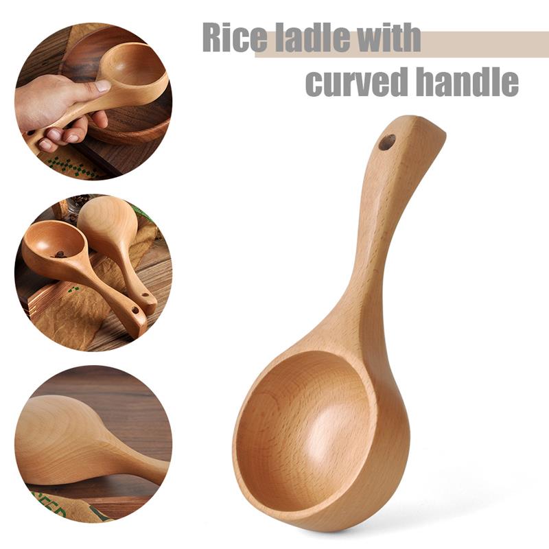Wood Scoop Japanese Style Solid Wood Water Rice Flour Scoop Multipurpose Wooden Ladle for Cooking Bath Tablespoon
