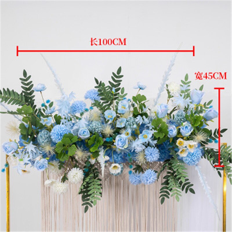 100X45cm Wedding Flower Row Arrangement Supplies Silk Peonies Rose Artificial Flower Row Wedding Arch Backdrop T station Decor: blue