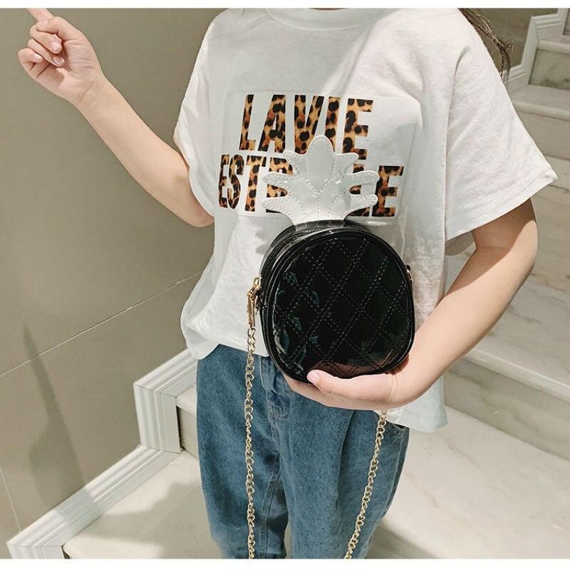 1Pc Zomer Kids Pu Lederen Tas Draagbare Kinderen Zandbak Speelgoed Verstelbare Riem Eenvoudige Vlakte Rugzak Pouch Ananas Zak