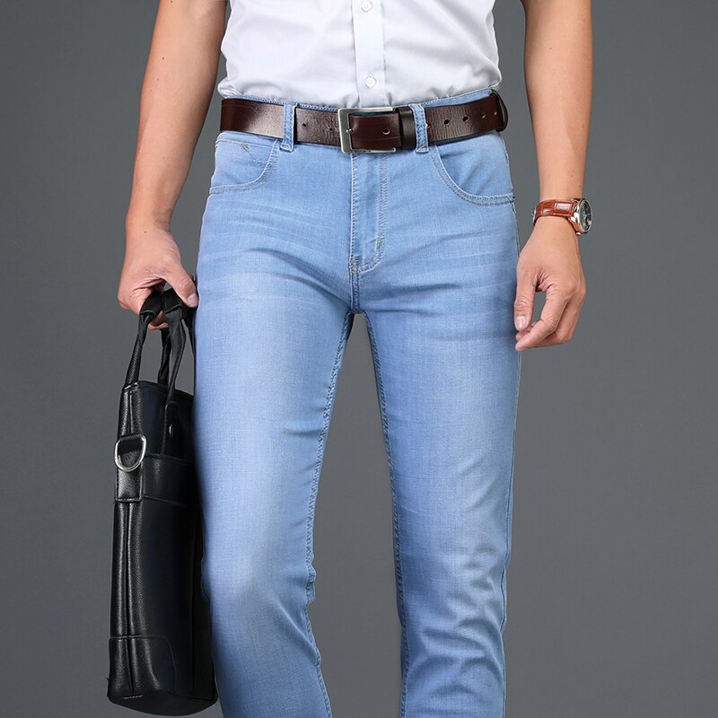 Heren casual stretch skinny jeans broeken effen kleuren lente zomer stijl ultra dun: 33