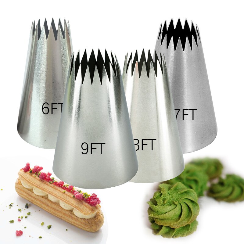 # 6FT # 7FT # 8FT # 9FT 4 Pcs Grote Russische Pastry Nozzles Tips Open Ster Icing Piping Nozzles cookies Cupcake Cake Decorating Gereedschap