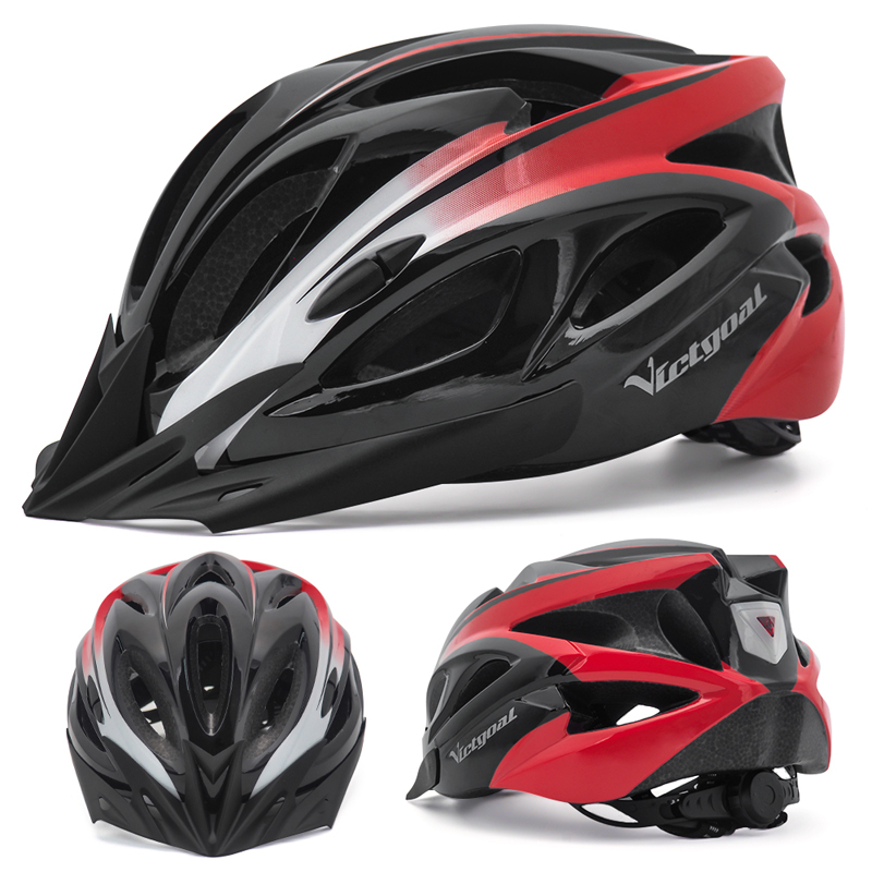 VICTGOAL Adult Bike Helmet with LED Light Bicycle Helmet with Sun Visor for Men Women Road Mountain Bike Cycling Scotter E-bike: BlackRed