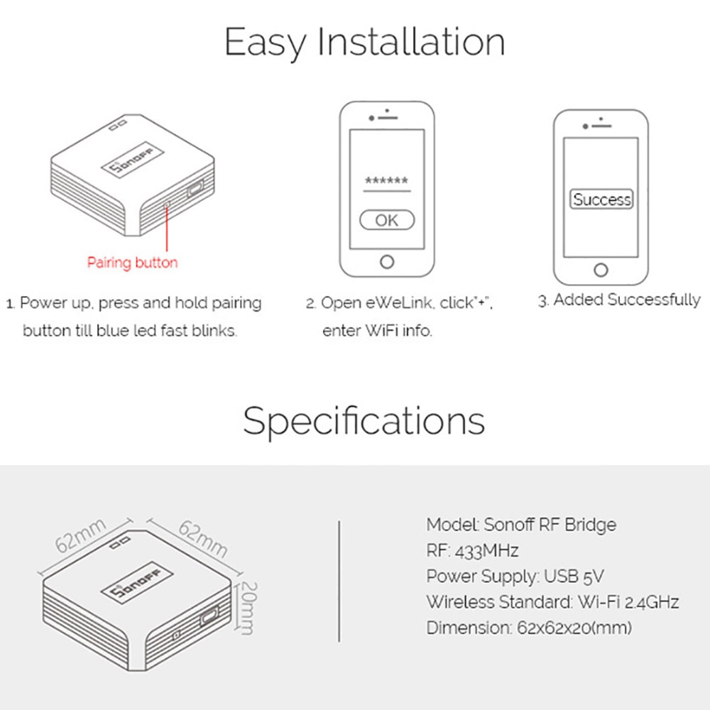 Sonoff RF Brug WiFi 433 MHz Vervanging Smart Domotica Universele Schakelaar Intelligente Domotica Wi-Fi Afstandsbediening RF Controller