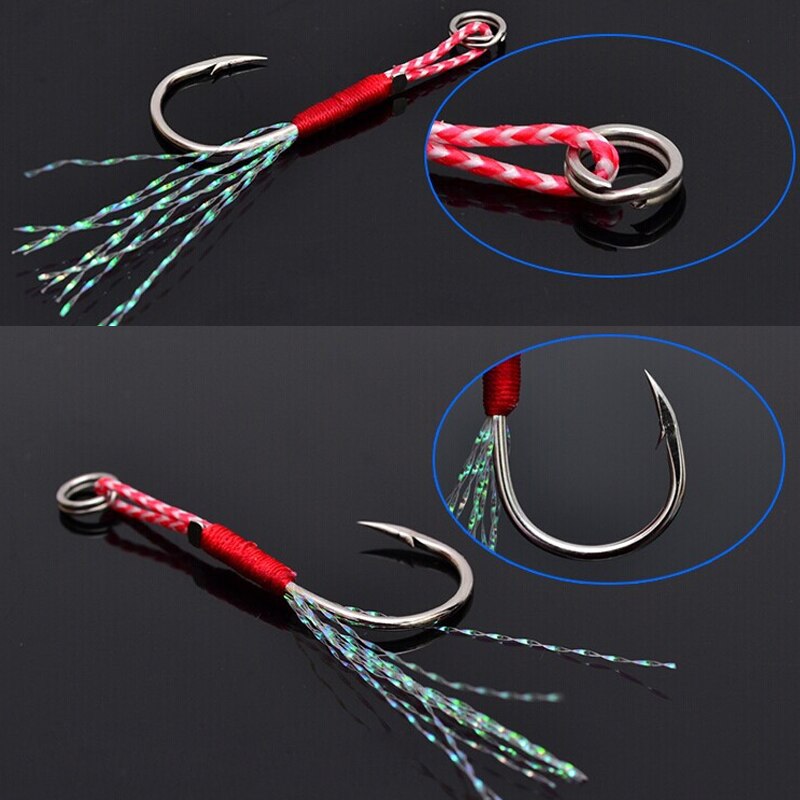 20pcs/pack Saltwater Fishing Jig Hooks Single Barbed With Split Ring Flasher Assist Hook For Micro Spoons Fishing Lure Hooks