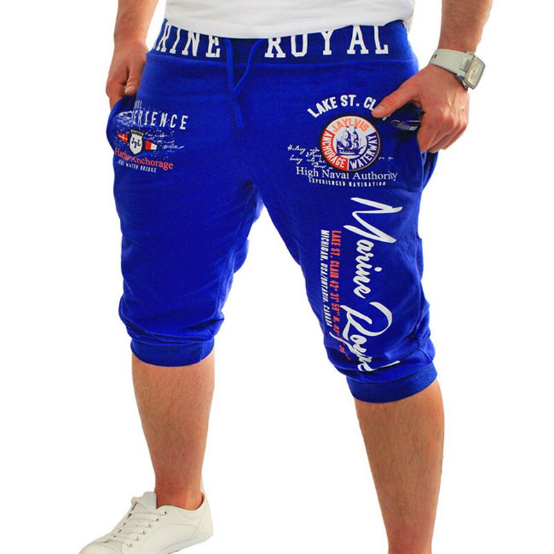 Outdoor zomer Actief Sport GYM Digital printing Jogging Joggers Running Fottball Training track been Capri broek: Blauw / XXL