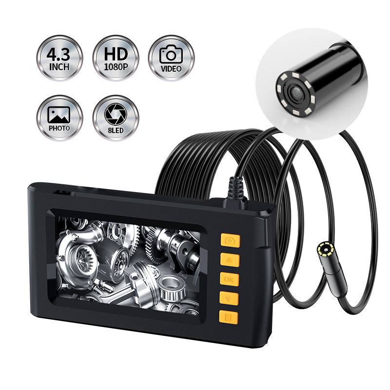 Endoscopio Industrial de lente única y doble, boroscopio Digital de 1080P, cámara de alcantarillado impermeable IP67 de 8mm con LCD de 4,3 pulgadas y 8 LED ajustables