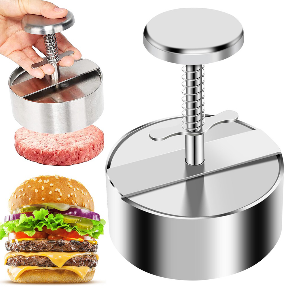 Stainless Steel Hamburger Patty Maker Manual Burger Press Mold Non-Stick Meat Pie Maker Adjustable Rice Pork Beef Ball Mold