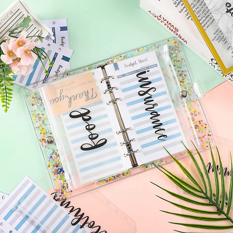 A6 Binder Pocket with Notebook Cover,PVC Binder Cover,Waterproof 6-Ring Binder,Notebook,Expense Budget Sheet