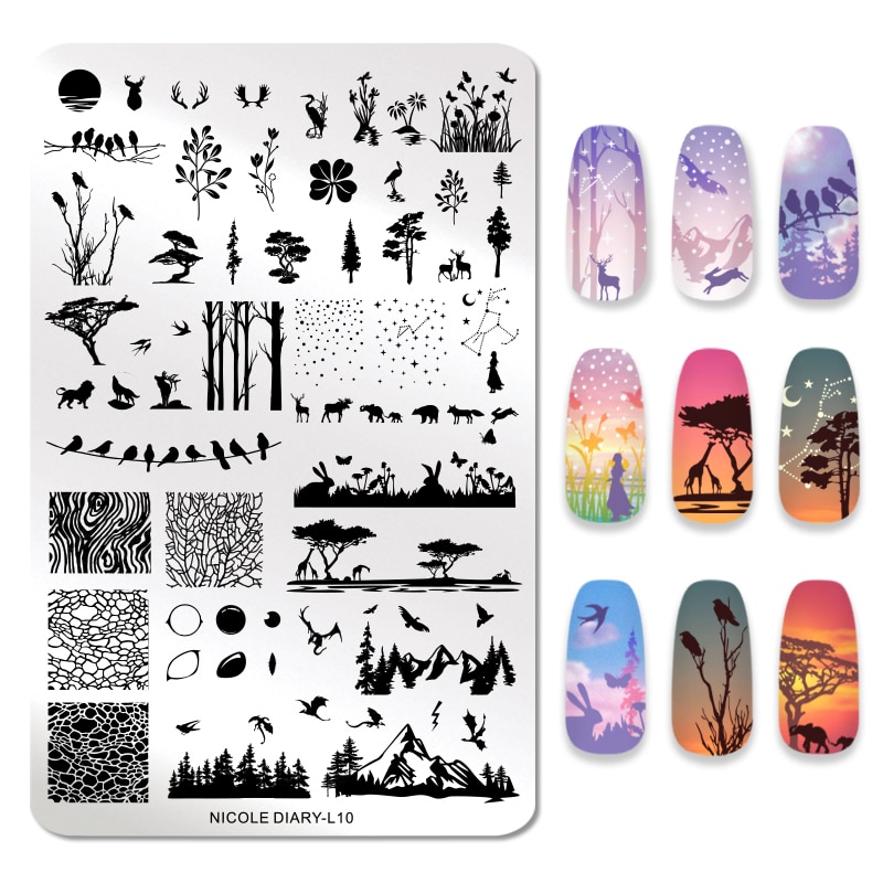 NICOLE DAGBOEK Nail Art Stempel Platen Rechthoek Bloem Planten Natuurlijke Wereld Nail Stempel Stencil voor Stempelen Polish