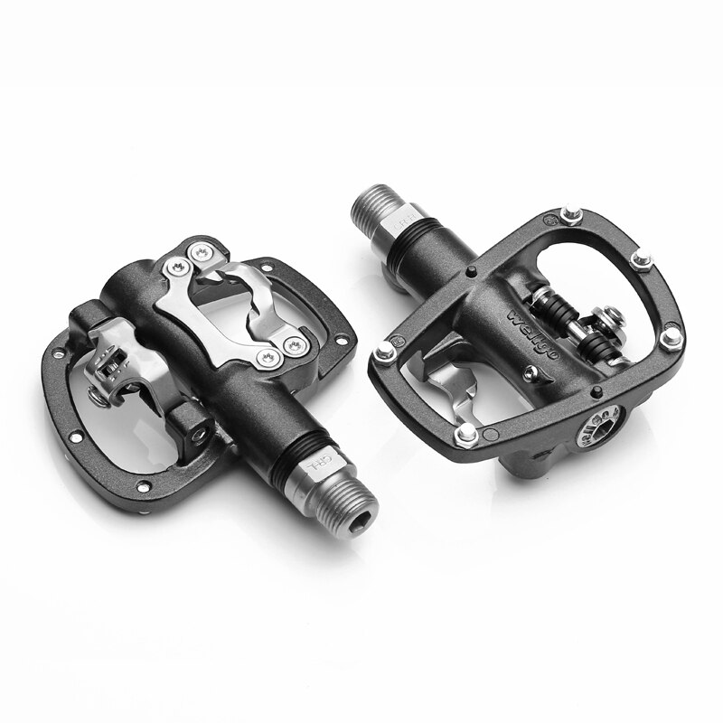 Wellgo R120B MTB Mountain Bike Clipless Pedals With Cleats SPD Compatible Bicycle Aluminum alloy Auto-lock self-locking pedal: Gray