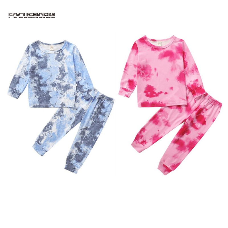 Focusnorm Baby Baby Meisjes Jongens 2 Stuks Pyjama Set Tie-Dye Gedrukt Lange Mouwen Tops + Elastische Taille Broek set