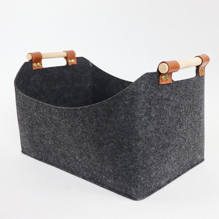 Grey Felt Storage Basket Bin with Handle Bedroom Closet Clothing Toy Storage Box Household Practical Laundry Basket: Dark Gray