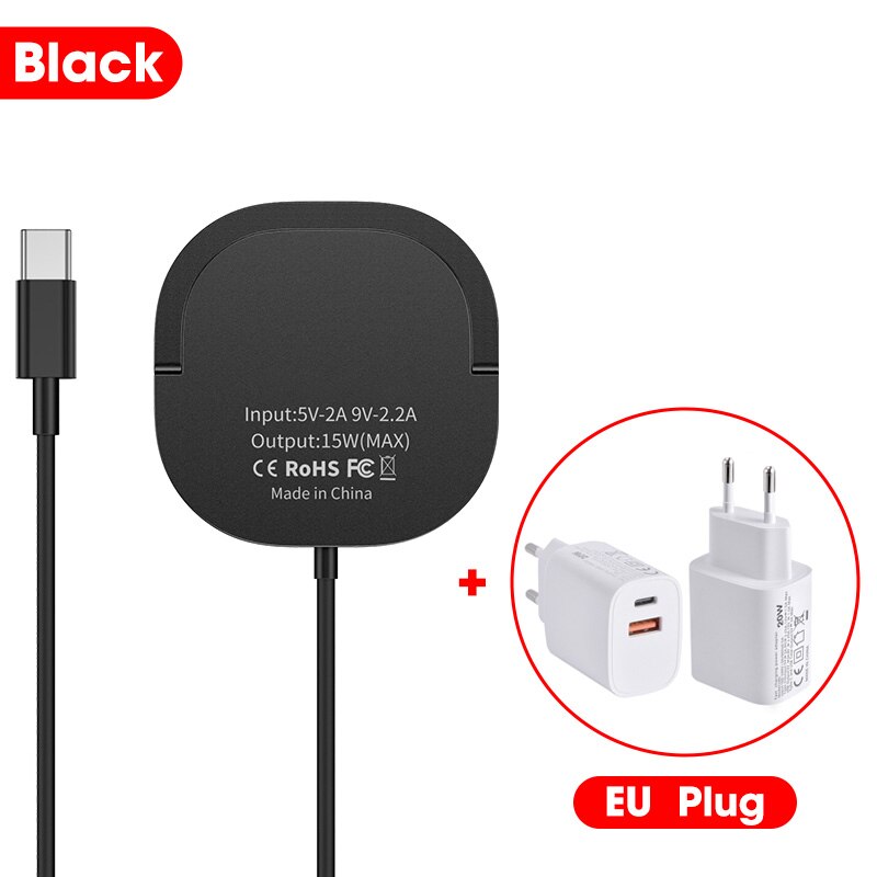 15W Magnetische Draadloze Oplader Voor Iphone 13 12 Pro Max Mini Qi Fast Charge Voor Samsung Usb C Pd adapter Originele Magneet Charger: Black With EU Plug